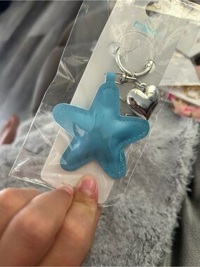 4/$50 Mint Blue Starfish Keychain with Silver Heart Charm